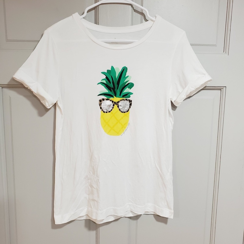 Kate Spade New York Women's T- Shirt/ Top White w/Pineapple/ Sunglasses Size XS